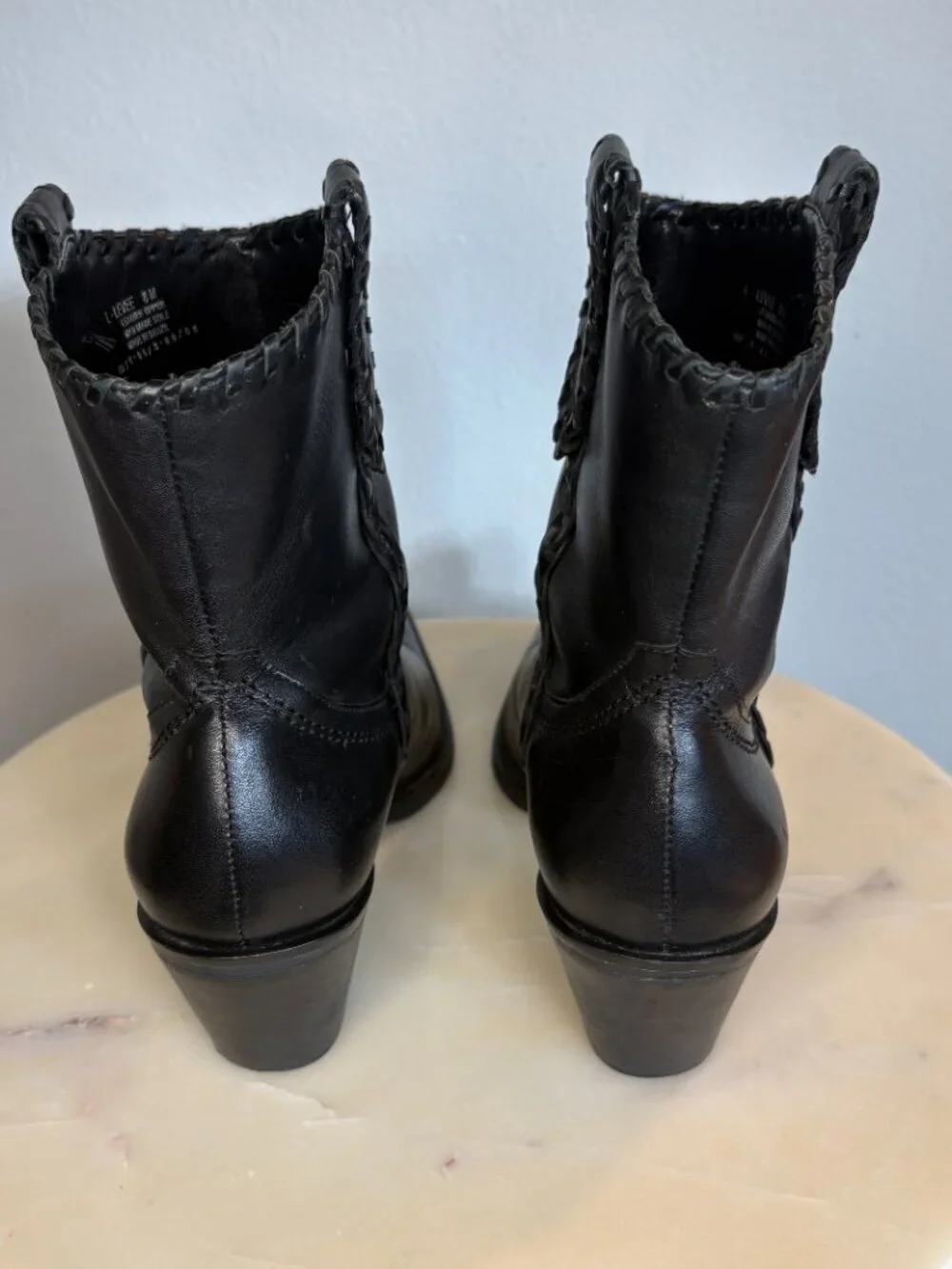 Franco Sarto Levee Black Leather Pointed Toe Western Cowboy Boots Size 8m